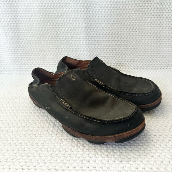 Olukai Moloa Black Toffee Leather Slip On Soft Back Comfort Loafers Men 10.5 main image 4